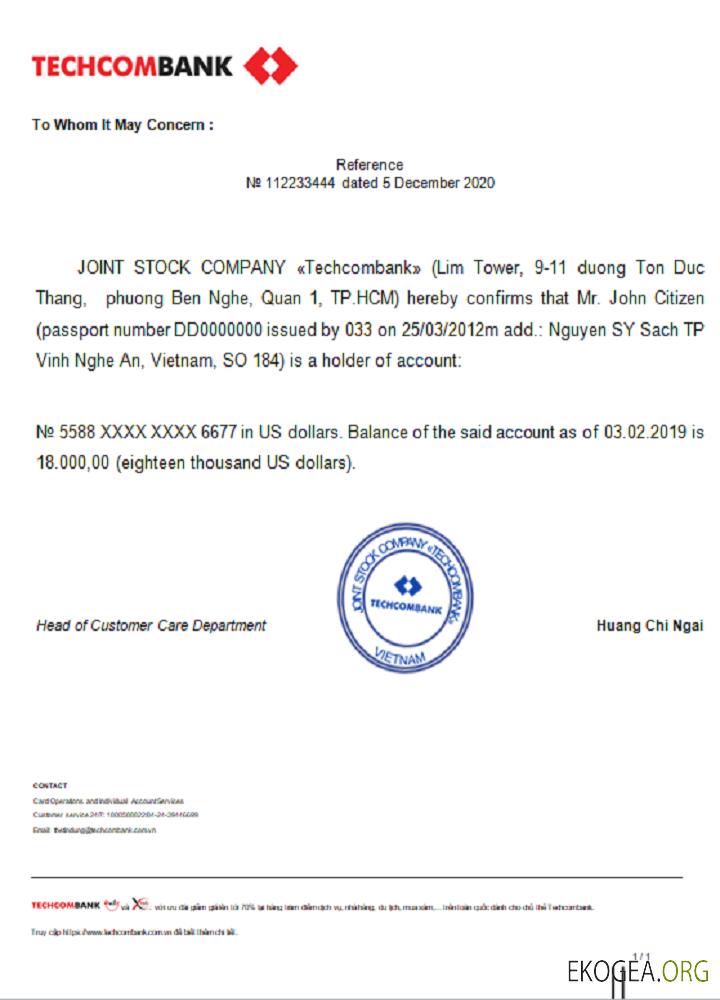 Vietnam Techcombank , référence template